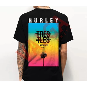 Hàng sẵn có tay ngắn Hurley màu gradient họa tiết lớn in Châu Âu và Châu Mỹ Unisex dáng rộng Áo thun cổ tròn mới