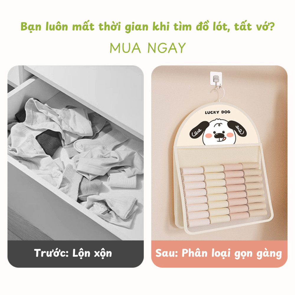Túi Lưới Đựng Đồ Lót Tất Vớ Treo Tủ Quần Áo HOMIE, Giỏ Lưới Treo Đồ Cá Nhân Đa Năng Gọn Gàng
