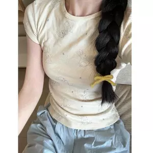 Áo thun ngắn tay vai trước mùa hè Pure Desire Sweet Slim-Fit Short Hot