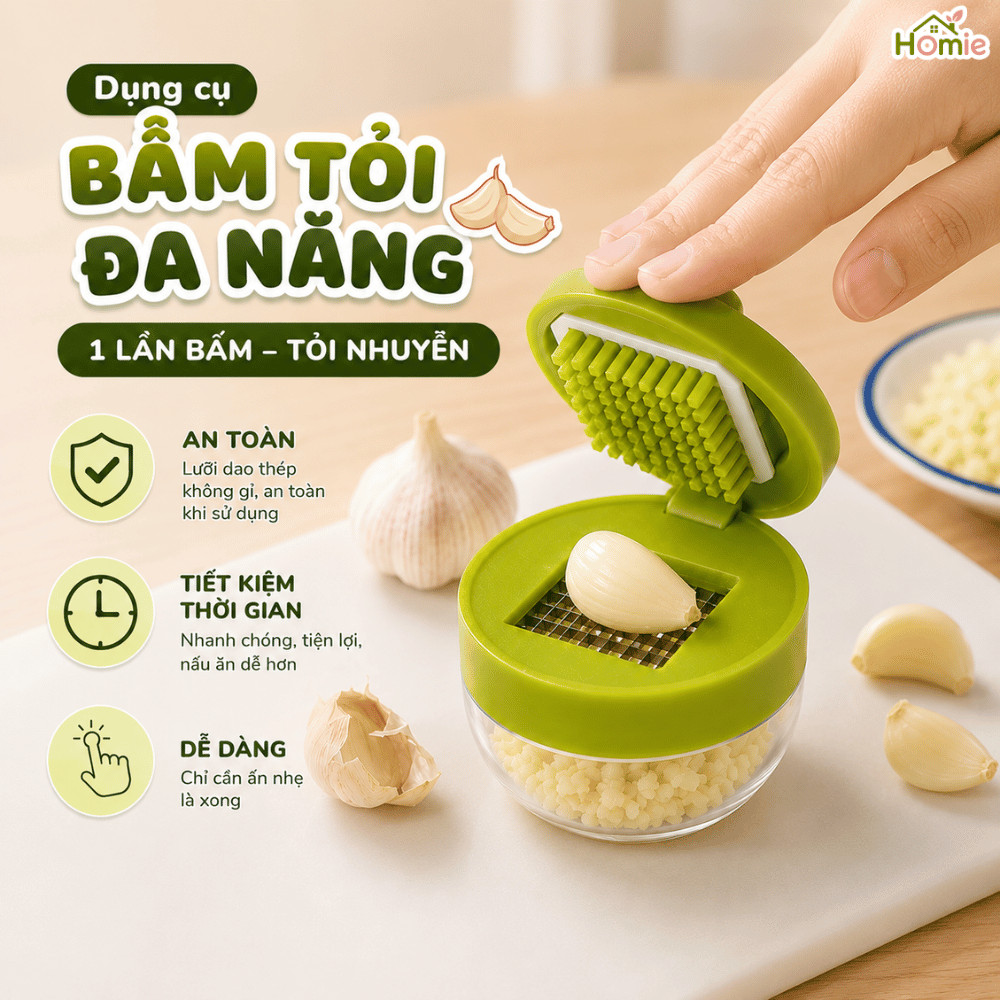 Dụng Cụ Cắt Tỏi Thông Minh HOMIE, Băm Tỏi Nhanh Chóng, Hộp Cắt Tỏi Nhà Bếp Tiện Lợi, Đa Năng
