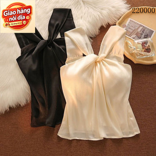 Giao hàng nội địa từ Việt Nam Áo tank top satin sheer nút thắt phía trước, phù hợp cảwear hằng ngày và tiệc tùng