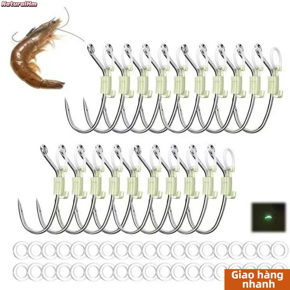 NATURALHM 5 / 10 / 20 Cái Móc Tôm Sống Dạ Quang, Không Móc Chống Rối Mồi Dạ Quang Bộ Giá Đỡ Cố Định, Móc Câu Cá Chống Trơn Trượt