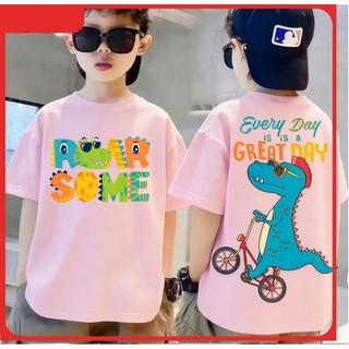 Áo thun cho bé trai và bé gái với họa tiết khủng long ngộ nghĩnh và đáng yêu cotton cổ tròn mềm mại và thoải mái