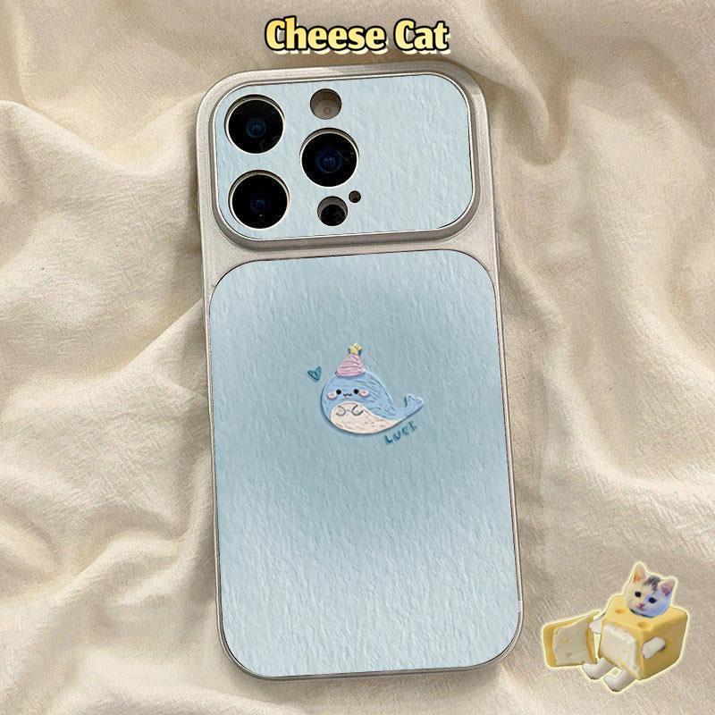 Ốp điện thoại bảo vệ bằng da cá voi xanh bị nhòe màu hồng cho iPhone 15 14 11 12 13 Pro Max XR Xs Max 17 Pro 16 Plus