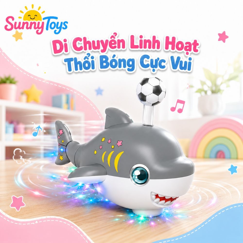 Đồ Chơi Cá Mập Thổi Bóng SunnyToys - Có Đèn LED, Phát Nhạc Cho Bé Đuổi Bóng Vui Nhộn