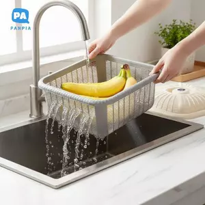 Giỏ Đựng Đồ Bằng Nhựa Có Nắp 2 Trong 1 Thực Phẩm Rau Củ Quả Dụng Cụ Thoát Nước Cho Đa Năng Bồn Rửa Nhà Bếp Mặt Bàn VN