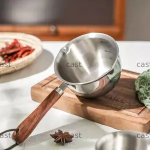 Nồi Sữa CAST Đa Năng Không Dính Tay Cầm Bằng Gỗ Inox Nồi Nấu Sô Cô La Nóng Chảy Chảo