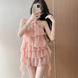 Phiên Bản Hàn Quốc Hoa Hồng Dây Cổ Bên Ngoài Đeo Camisole Nhỏ Áo Tắm Nữ Ngọt Cay Boxer Chia Đồ Bơi