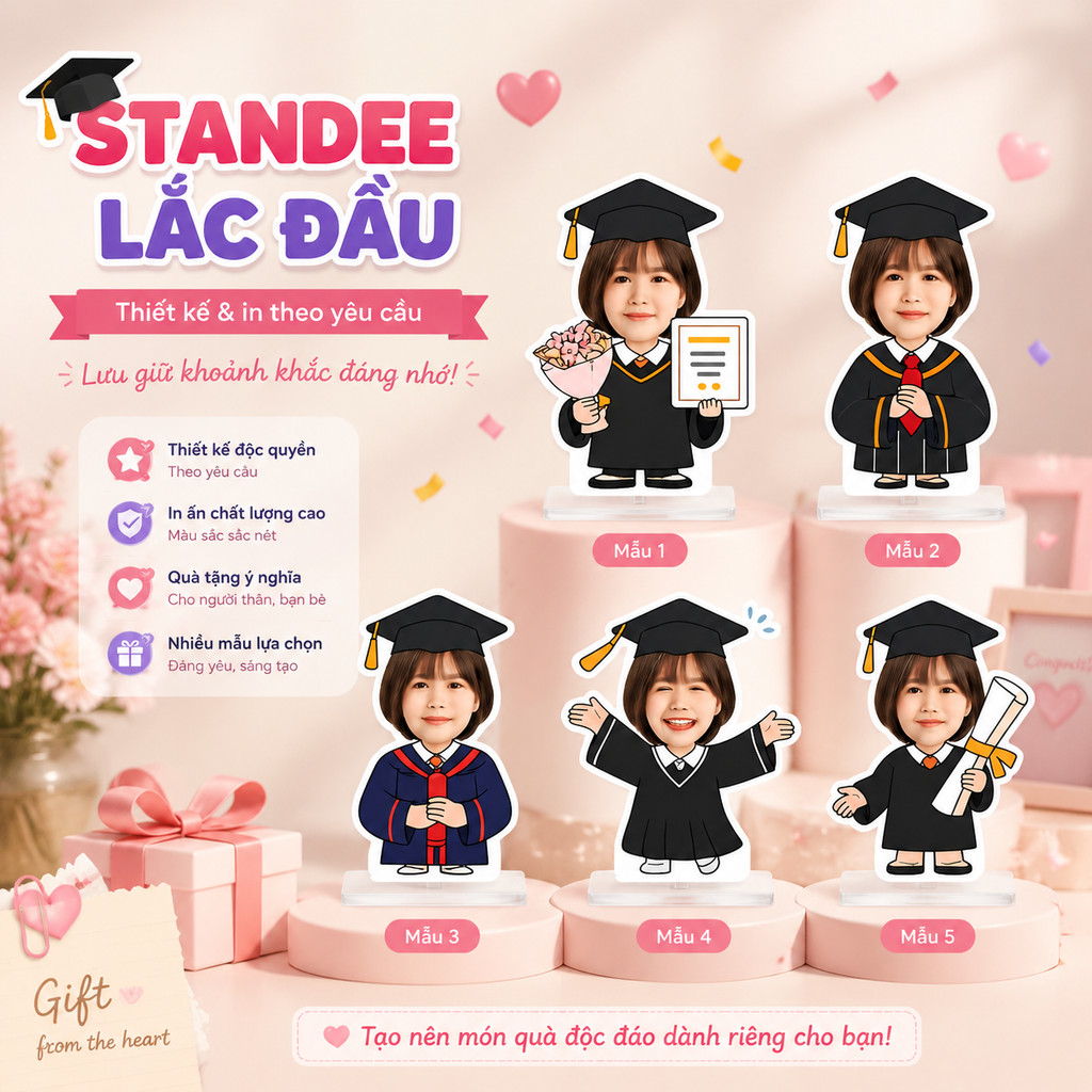 Standee lắc đầu chạy bằng pin cử nhân tốt nghiệp - TRÍ DECOR