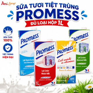 Sữa Tươi Tiệt Trùng Promess Pháp Đủ Loại Hộp 1L, Sữa Tươi Nguyên Chất Không Đường Béo Ngậy