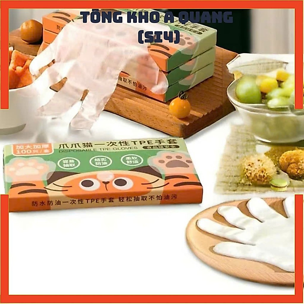 Combo Bao Tay Nilon Chế Biến Thực Phẩm An Toàn,Hộp Găng Tay Hình Hổ Dùng 1 Lần - BAO TAY NHÀ BẾP HÌNH HỔ DỄ THƯƠNG