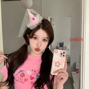 Kẹp tóc mũ sinh nhật DARON, Vương miện đính đá, Phụ kiện tóc Hàn Quốc đáng yêu, Lưới kẹp tóc trang trí sinh nhật