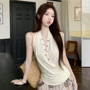 Phong cách Hàn Quốc Pure Desire Thiết kế thời trang Áo Vest không tay chéo dành cho nữ Mùa hè Phong cách mới Áo cao cấp thông thường phù hợp