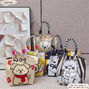 Túi Đeo Vai CPINCP, Túi Xô Dệt Kim Dung Tích Lớn Hoạt Hình, Túi Tote Khóa Vòng Dệt Handmade Di Động Cho Nữ Bé Gái