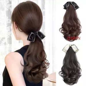 DARON Kẹp Nơ Tóc Giả Đuôi Ngựa, Tóc Giả Ngắn Gợn Sóng Thanh Lịch, Tóc Nối Đuôi Ngựa Tự Nhiên Thời Trang Dự Tiệc