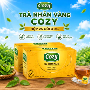 Trà Nhãn Vàng Cozy 50G (25 Túi Lọc x 2G) - Trà Đen Thơm Đậm Vị, Hương Trà Việt Chính Hãng