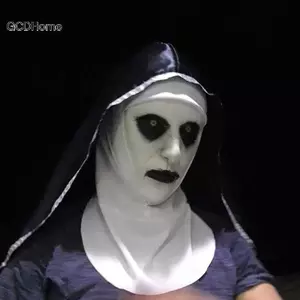 GCDHome Mặt nạ cao su nữ tu đáng sợ kinh dị kèm khăn trùm đầu Valak Cosplay cho trang phục Halloween HOT
