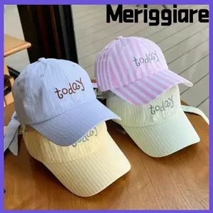 Mũ bóng chày MERIGGIARE, Thắt nơ ngọt ngào thêu chữ Mũ chống nắng, Chất liệu Cotton Thiết kế sọc nơ Thiết kế ruy băng Mũ bóng chày sọc