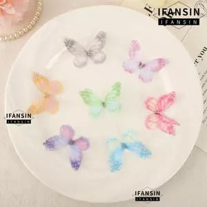 FANSIN 50 Miếng Dán Thêu Bướm Voan, Màu Gradient Hai Lớp Organza Vải Bướm Táo, Mờ Mô Phỏng Lưới Bướm Miếng Dán