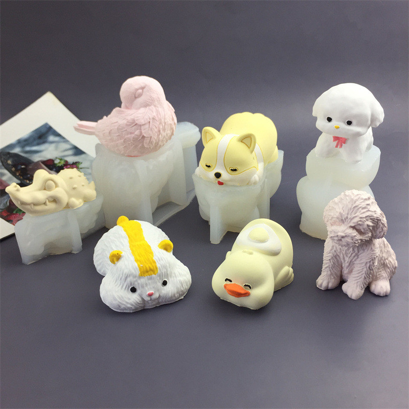 Hamster Corgi Vẹt Vịt Cá Sấu Teddy Chó Khuôn Silicon Mousse Bánh Pudding Phô Mai Khuôn Làm Bánh DIY