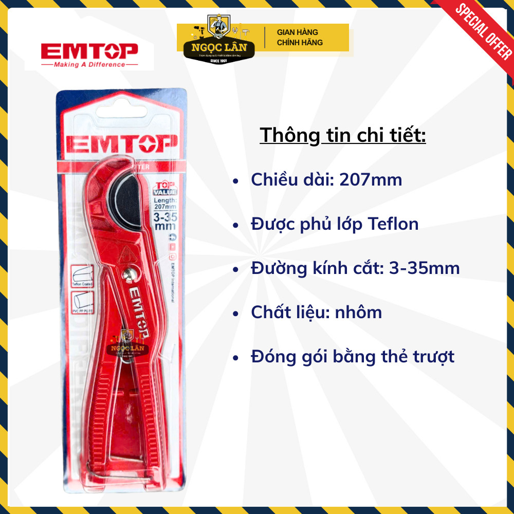 [Chính hãng TOP] Kéo Cắt Ống, Dao Cắt Ống EMTOP 3-35mm, phủ teflon nhỏ gọn cao cấp