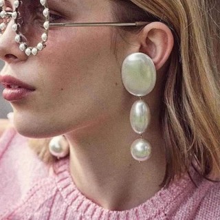 1 Đôi bông tai hạt hình bầu dục dài thanh lịch kiểu Pháp