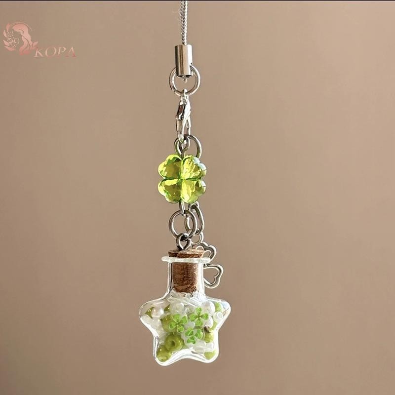 KOPA Lucky 4 Lá Cỏ Ba Lá Chúc Chai Đính Hạt Điện Thoại Mặt Dây Chuyền Móc Khóa Dây Đeo VN