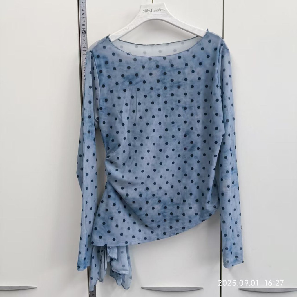 Milyfashion Quần Áo Nữ Chấm Bi, Tay Gạc Đầu Thu, Phong Cách Thời Trang Hàng Ngày