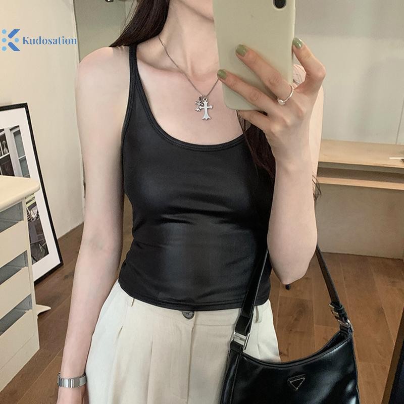 Kudosation Mỹ Màu Trơn Gợi Cảm Da Spaghetti Dây Đeo Không Tay Slim Camisole Cho Nữ