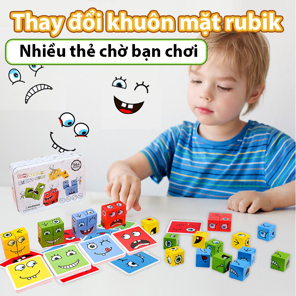 Đồ Chơi Rubik thay đổi khuôn mặt, Rubik thay đổi cảm xúc bằng gỗ phát triển tư duy cho bé