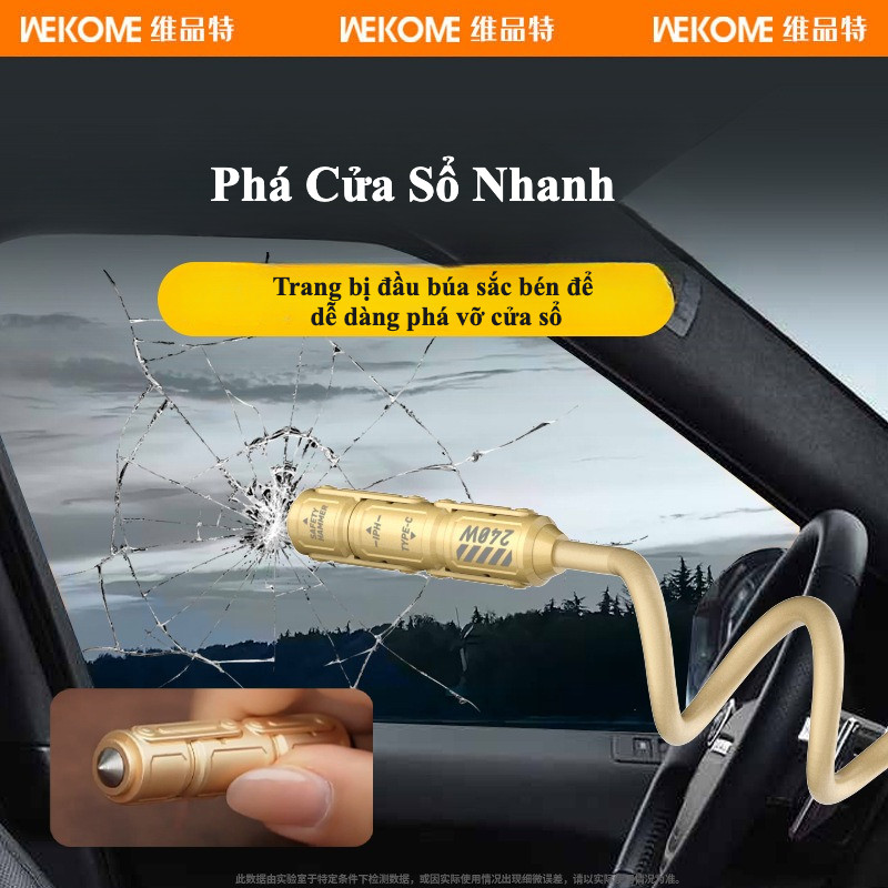 Dây cáp sạc nhanh lò xo - WDC 80 WEKOME - Kèm búa phá cửa - 4 in 1 240W – Lò xo co giãn - Có Carplay