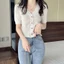 Áo dệt kim ngắn tay mùa hè cổ chữ V thoải mái
