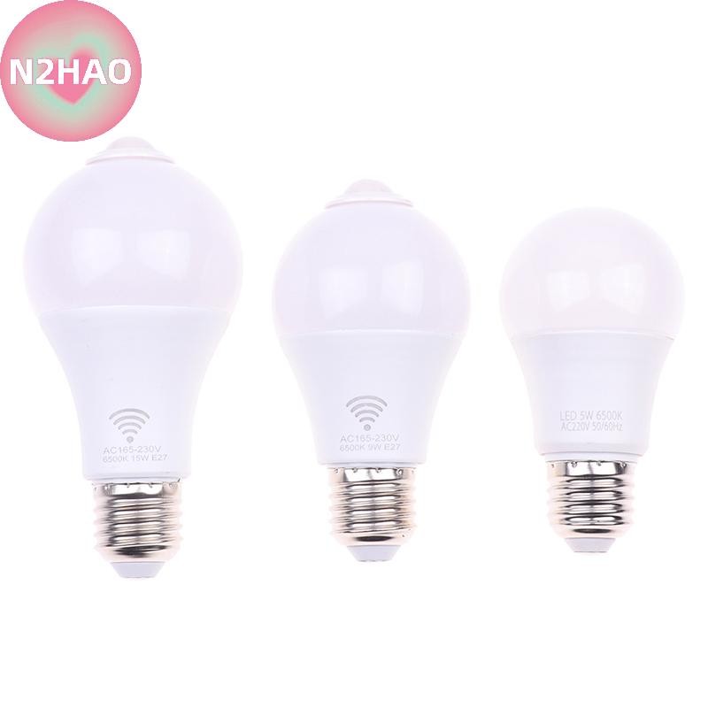 Đèn cảm biến chuyển động N2HAO E27 PIR 5W 9W 15W Bóng đèn LED có cảm biến chuyển động Máy dò chuyển động Đèn ngủ n