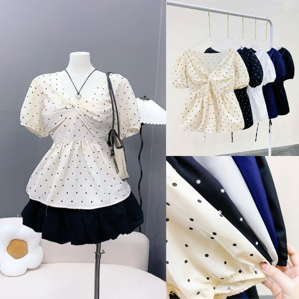 Áo Thun Bigsize Nữ Form Babydoll Họa Tiết Chấm Bi/Trơn Tay Bồng Xinh Xắn Dễ Thương A289