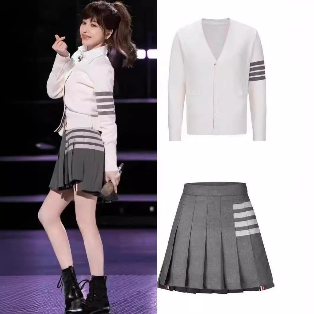 thombrowne Cyndi Wang Same Style Set1840Front Short Back Long Four-Bar Pleated Skirt