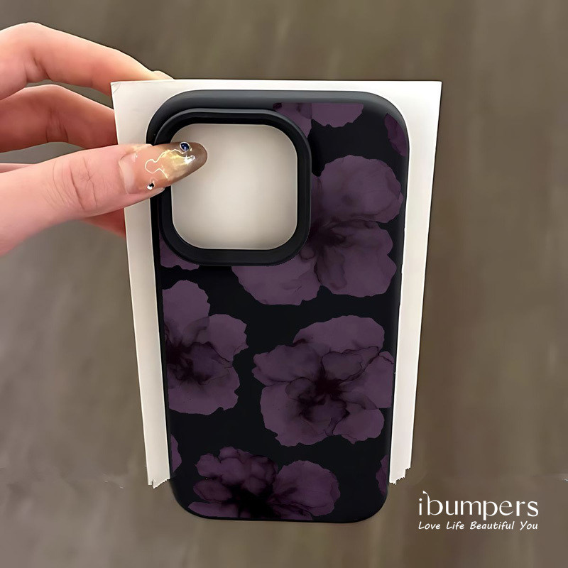 Ibumpers Thanh Lịch Phong Cách Retro Tím Họa Tiết Hoa Ốp lưng iPhone 11 12 13 14 15 16 17 Pro Max Ốp Lưng Silicon Lỏng