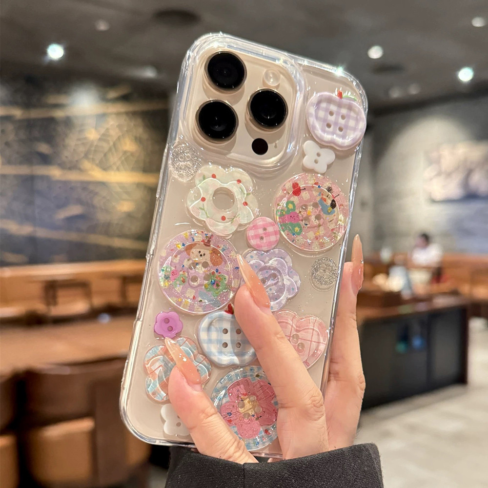 3D Nút Động Vật Hoa Nhựa Ốp Lưng Điện Thoại iPhone 17ProMax 16Plus 15 14 13 12 11 Vỏ Bảo Vệ Chống Sốc
