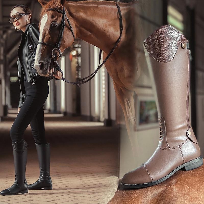 Mùa Thu Đông 2025 Hiệp Sĩ Giày Nữ Retro Nhưng Đầu Gối Thấp Gót Equestrian Giày Hiệp Sĩ Giày Bốt Kích Thước Lớn Giày 48 Thời Trang