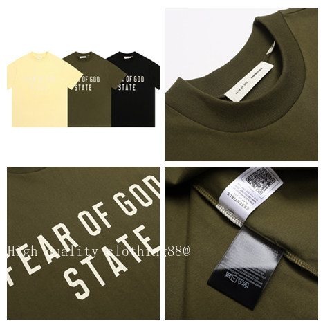 Chất lượng cao FEAR OF GOD STATE Phong cách Preppy Sản phẩm mới Áo thun ngắn tay in hình
