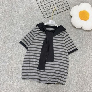 Áo Bigsize Nữ Thun Kẻ Sọc Ngang Co Giãn Kèm Khăn Thủy Thủ Xinh Xắn Chất Cotton Mềm Mát Từ 50 Đến 95kg - A308