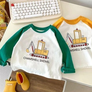 Mùa Xuân Thu Phong Cách Mới Trẻ Em Cổ Tròn Raglan Màu Sắc Phù Hợp Với Áo Thun Dài Tay Áo Sơ Mi Bé Trai Hoạt Hình Dễ Thương Đáy Áo Sơ Mi