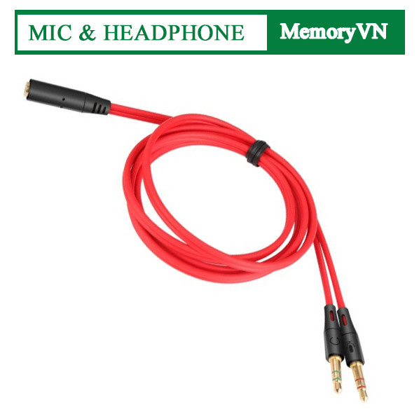 Dây cáp chuyển đổi tai nghe 3.5mm sang 2 cổng 3.5mm có âm thanh audio và mic cho máy tính dài 1 mét