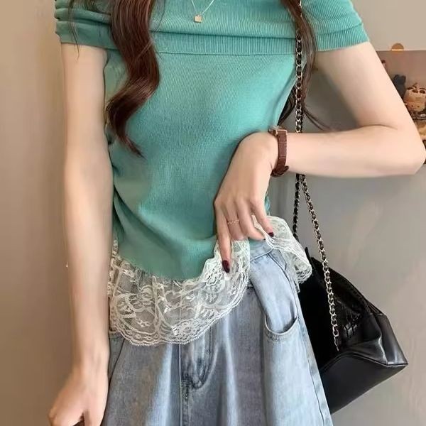 Áo thun ren kiểu Pháp dáng ôm vừa vặn, đặc trưng mùa hè, áo thun ngắn tay chất lượng cao dành cho nữ