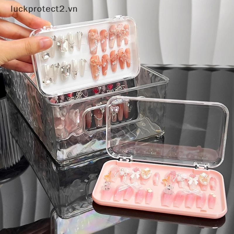 # luckpro # Hộp đựng trang sức trong suốt bằng nhựa Hộp đựng móng tay ép Hộp lưu trữ hình chữ nhật để trưng bày móng tay giả và đồ cần thiết của Salon có nắp.