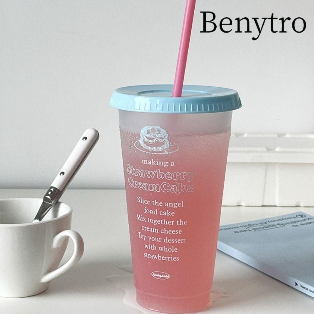 Benytro Ly nhựa BENYTRO, Cốc rơm trong suốt cấp thực phẩm, Dung tích lớn có nắp cốc nước