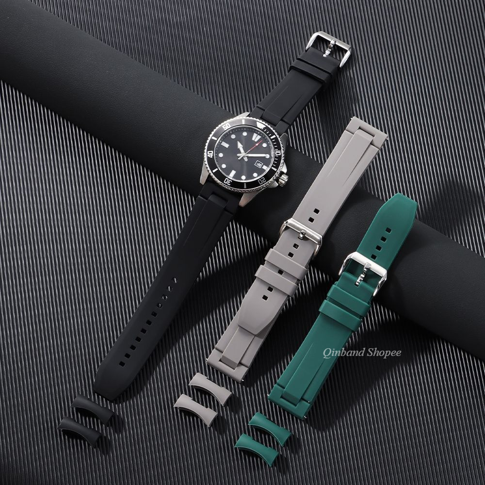 Dây đeo đồng hồ cao su FKM Fluoro cong 2 trong 1 cho Seiko 5 Diver Oyster Arc Flat End Silicone Watchband Sea Master Tuna Samurai 20mm 22mm Vòng đeo tay nam nữ