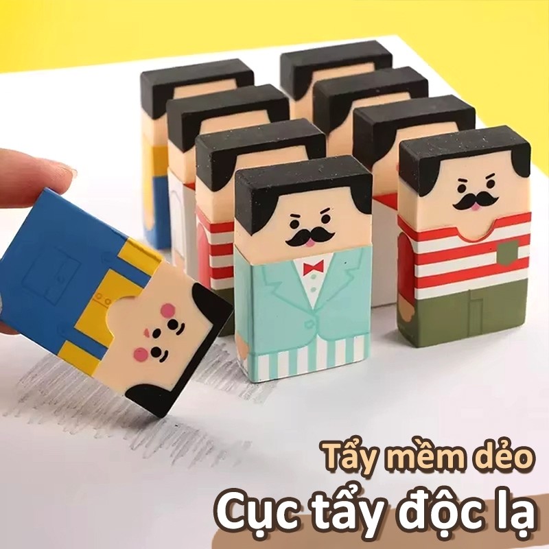 Cục Tẩy Đầu Trọc Hài Hước – Tẩy Mềm Dễ Sử Dụng, Bụi Tẩy Kết Thành Sợi, Giữ Bàn Học Sạch Sẽ