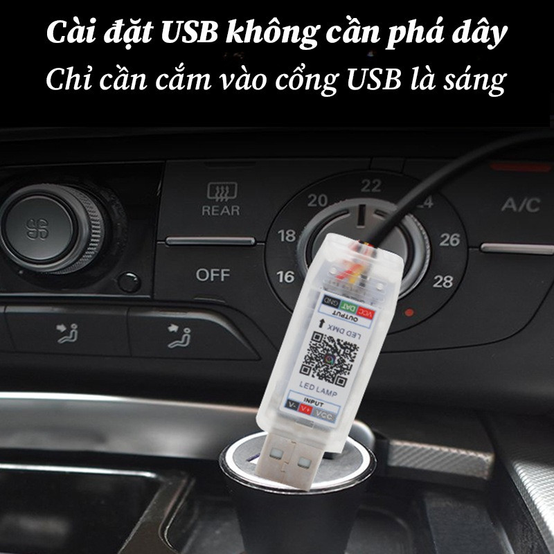 Đèn LED viền nội thất ô tô - Đèn led viền taplo dải Acrylic usb, Ánh sáng nhấp nháy theo nhạc
