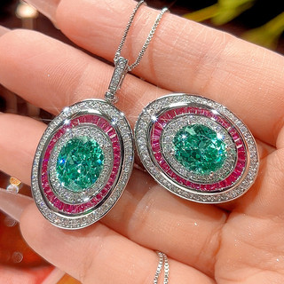 Trang sức đá quý hình bầu dục với chi tiết kim cương phong cách châu Âu-Mỹ, phù hợp cho phụ nữ