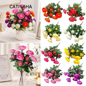 CATIYAHA Mô Phỏng Hoa Camellia, Nhiều Màu Sắp Xếp Hoa Camellia Hoa Nhân Tạo Nhỏ, Cánh Hoa Lụa Sáng Tạo Đạo Cụ Ảnh Lá Xanh Trang Trí Tiệc Cưới